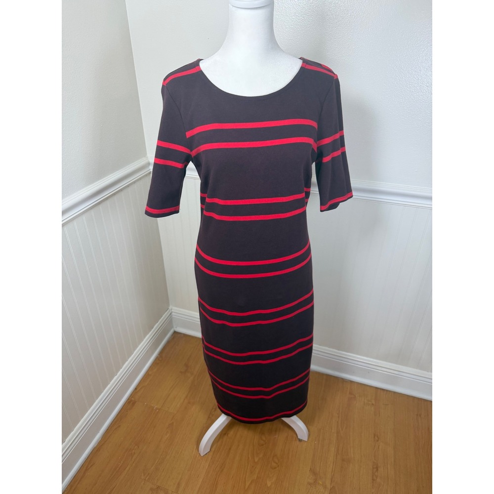 Old Navy Striped Sheath Dress Women Size Small Burgundy Red 90 Y2K Midi Zipper‎